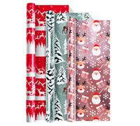 Christmas Wrapping Paper Rolls for Xmas Gift Wrap,3 roll 43cm*3m Luxury Metallic Present Paper for Secret Santa Claus Ornament Party New Year Festive Holiday, Back Printed with Grid Lines