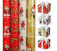 Christmas Wrapping Paper Rolls, Pack of 4 x 7M