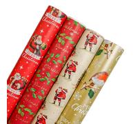 Christmas Wrapping Paper Rolls Traditional Pack of 4 x 7M - Perfect for Christmas Gifts Wrap - Birthday Party - Festival or Wedding Decoration,etc