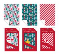 Christmas Wrapping Paper Set, 15 Pre-Cut Sheets with tags, Santa and Candy Stripe Designs, Festive Holiday Theme 50cm x 70cm