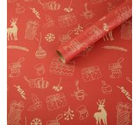 Christmas Wrapping Paper Set with 7 Sheets in Vintage Brown Kraft, 50 x 70 cm for Small and Medium Gift Packaging with Festive Patterns