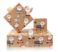 Christmas Wrapping Paper Sheets - 50x70cm Funny Xmas Gift Wrap Paper with Cute BBQ Chef Santa Kitchen Design for Christmas Party Gifts, Birthday, Present Decorations, 4 Sheets