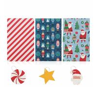 Christmas Wrapping Paper Sheets with Gift Tags & String - Santa, Elf & Red Stripe Designs - Premium Xmas Gift Wrap Set for Presents A2 Size (Pack of 3 Sheets & 3 Tags & Strings)