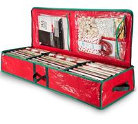 Christmas Wrapping Paper Storage Bag with Interior Pockets, Waterproof Polyethylene Material, Storage Box for Gift Paper and Holiday Accessories, Tear Resistant Fabric - 40” Length (Red)
