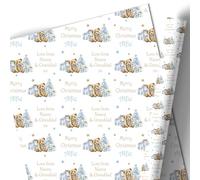 Christmas Wrapping Paper, Xmas Paper, Blue Teddy Bear, Santa Claus Childrens Gift Wrap For Presents