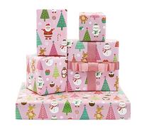 Christmas Wrapping Papers Pink, 6 Sheets With Matched Lotus Color Ribbon Folded Flat 50x75 cm per sheet For Kids Girls Boys Women Unique Christmas Party Xmas Decorative Gift Wrap Paper