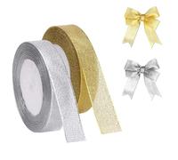 Christmas Wrapping Ribbon Set - 2 Rolls 20mm Wide x 22m Red & Green Satin Ribbon for Xmas Bows, DIY Crafts, Cake Decorations, Holiday Decorations (Gold+Silver)