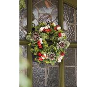 Christmas Wreath - 12"/30.5cm - Artificial Wreath Decorated with Poinsetta Flowers, Pine Cones and Berries - Festive Xmas Decoration