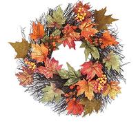 Christmas wreath 15.7in Artificial Christmas Wreath，Front Door Hanging Decorations Fall Harvest with Maple Leaf,Berries,Eucalyptus and Olive Leaves wreaths for front door a