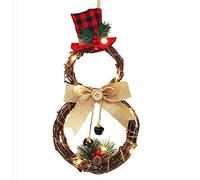 Christmas Wreath, 16 x 8 Inch Lighted Christmas Wreath Decoration, Grape Vine Wreath with Hat and Bow Snowman Shape Wreath for Front Door Home Wall Decor (Red)
