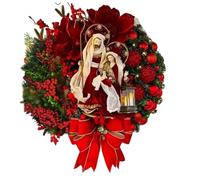Christmas Wreath 16inch Artificial Light Up Christmas Door Wreaths Jesus Flower Red Berries Wreath with Mixed Leaves Hanging Round Xmas Decoration for Front Door Window Wall