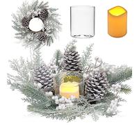 Christmas Wreath, 18"/46cm Artificial Advent Wreath for Table Centerpieces with Flameless LED Candle, Glass Holder, Xmas Ornaments for Christmas Decoration or Front Door Home Wall Window Hanging