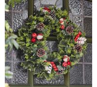 Christmas Wreath - 18"/46cm - Artificial Wreath Decorated with Poinsetta Flowers, Pine Cones and Berries - Festive Xmas Decoration
