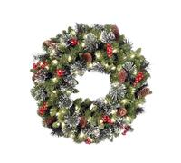 Christmas Wreath - 18 Inch LED Illuminated Design with Pine Cones and Red Berries, Artificial Realistic Garlands | Pine Cone Garland for Front Door, Indoor and Outdoor, Wall, Holiday