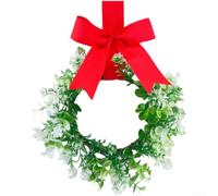 Christmas Wreath 28cm Red Bow Seasonal Decor Festive Foliage Door | Plastic and Natural Vine Construction Easy Care Multiple Color Choices for Front Door or Wall