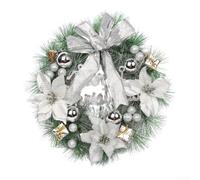 Christmas Wreath 30cm | Decorated with Pine Cones | Red | Berries and Baubles | for ideal for Front Door | Wall | Table Centre and Home Holiday Decoration(silver)