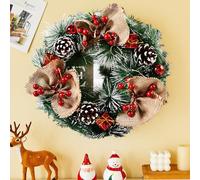 Christmas Wreath, 30cm Wreath for Front Door, Christmas Door Wreath, Artificial Christmas Front Door Wreath, Three large knots of Fabric, Holly Berries, gift Box, for Hanging Door Fireplace, Window