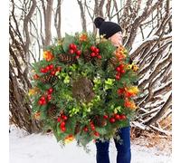 Christmas Wreath 40cm/16 inch - Natural Pine Cone Berry Christmas Decoration for Front Door, Wall, Fireplace Shop Window - Home Décor