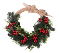 Christmas Wreath 43cm for Front Door - Artificial Green Fern Foliage with Red Berries and Hessian Bow - Rustic Xmas Door Wreath Decoration for Home Indoor Outdoor Wall Hanging Festive Décor