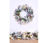 Christmas Wreath 45cm PE/PVC Needle | Pre-lit | Snow Covered | Christmas Tree World