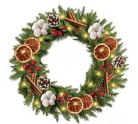Christmas Wreath, 46cm/18inch Christmas Wreaths for Front Door with Dried Orange Slice, Pinecones, Cinnamon, Christmas Door Wreaths for Christmas Decoration