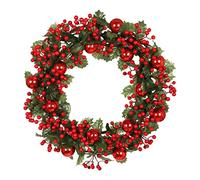 Christmas Wreath 50cm with Red Fruit Green Leaves Flower Garland for Home Front Door Party Decor