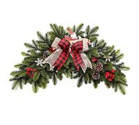 Christmas Wreath, 55cm Faux Flower Wreath Artificial Pine Needle Foam Red Fruit Berry Pine Cone Green Leaves Wreath for Front Door Wall Window Decor, Seasonal Garlands Swags
