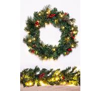 Christmas Wreath 60cm PVC Pine Needle | Pre-lit |Pre-Decorated | Christmas Tree World