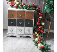 Christmas Wreath, 9 FT Holiday Garland, Christmas Decorations with Gift Box, Berries, Red Ball, Golden, Home Stairs Fireplace Front Porch Door Decor