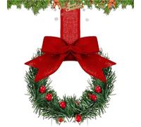 Christmas Wreath - Artificial Christmas Wreath, Mini Cabinet Wreaths with Red Berry Ribbon Bows, Fake Small Kitchen Garland for Farm, Porch, Stairs, Window, Chair, Car