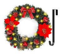 Christmas Wreath, Artificial Door Wreath with 30 LED Lights and Hanger, GIOVARA Xmas Wreath for Front Door, Window, Fireplace, Pretty Outdoor Light Up Wreath for Holiday Home Decoration