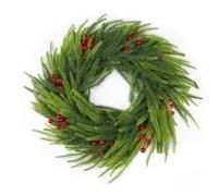 Christmas Wreath- Artificial Norfolk Pine Wreath, Real Touch Winter Pine Garland, Artificial Greenery Garland Wreath for Table, Mantle, Stairs, Indoor, Outdoor Christmas Decorations (C, 19.6in)