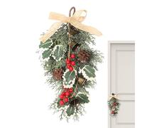 Christmas Wreath at the Front Door - Christmas Garland on the Door, Christmas Garland with Red Berries Cluster Garland | Burlap Ribbon Bow Decoration, gh