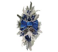 Christmas Wreath Bow Sparkly Outdoor Christmas Wreath For Front Door Christmas Wreath For Holiday Christmas Party Decorations Window Chriatmas Tree Decorations Extra Large Garland (Blue, A)