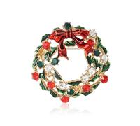Christmas Wreath Brooches for Women Men Green Red Color Dainty Gold Plated Wreath with Bow Crtstal Delicate Lapel Pin Scarves Shawl Cute Festival Party Acessories Xmas Tree Decoration Stocking Stuffer