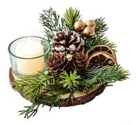 Christmas Wreath Candle Holder, Wooden Christmas Candle Holder Set With Pine Cone Holiday Ornament, Modern Minimalist Tabletop Centrepiece(D)