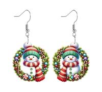 Christmas Wreath Cute Cartoon Snowman Dangling Earrings for Women Acrylic Lovely Funny Statement Lightweight Dangle Drop Charm Hook Creative Xmas Decoration Holiday Festival Party Jewelry Gifts