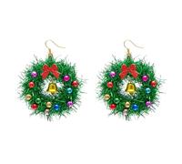 Christmas Wreath Dangle Earrings - Jingle Bell & Red Bow Holiday Jewellery for Women, Hypoallergenic Lightweight Party Accessories Gift (Colorful Bead)