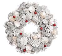 Christmas Wreath Decoration White & Red Front Door Wreath Wall Hanging Festive Garland Ornament