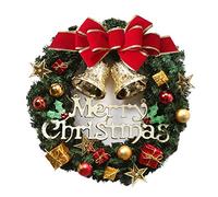 Christmas Wreath Decoration with Pine Cones, Garland Ornament Artificial Christmas Wreaths with Bells Balls Bowknot and Letter Merry Christmas