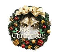 Christmas Wreath Decoration with Pine Cones, Garland Ornament Artificial Christmas Wreaths with Bells Balls Bowknot and Letter Merry Christmas