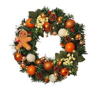 Christmas Wreath Decorations, 40cm Artificial Autumn Fall Wreath Decor For Front Door, Garland With Pine Cones Gingerbread Men Christmas Balls, For Holiday Party Wedding Home Garden Decor