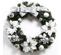 Christmas Wreath Decorations, Artificial Christma Flower Decoration Garland Wall Window Spooky Halloween Home Ornaments Christmas Thanksgiving Hanging Decoration, Silver,B-50CM