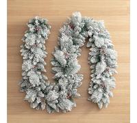 Christmas Wreath, Flocked Garland, 8. FT Mantle with Pine Cones, Red Berry, Christmas Decorations Holiday Indoor Outdoor Decor Winter