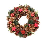 Christmas Wreath for Door - Red Glitter Stars Festive Pine Cone and Berries. Xmas Wreaths for Front Door. Xmas Table Centrepiece or Christmas Wreath Decorations. 30cm diameter. (Red Stars)