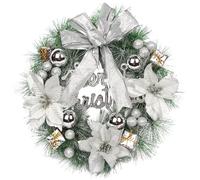 Christmas Wreath for Front Door 15.8in Dia. Hanging Christmas Door Wreath with Bow, Flowers, Ball Artificial Decorations Wreaths for Front