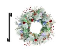 Christmas Wreath for Front Door 24inch - Pre-Lit Artificial Christmas Wreath, Lighted Christmas Wreaths Battery Operated, with Bells and Wreath Hanger, for Front Door Wall Windows Xmas Decoration