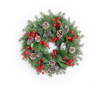 Christmas Wreath for Front Door, 45cm Artificial Christmas Garland with Red Berries and Nuts Home Xmas Decoration for Indoor Outdoor Wall Window