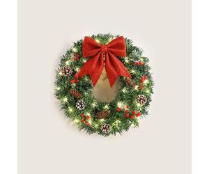 Christmas Wreath for Front Door, 50/60cm, Decorated with Pine Cones, Berry Clusters, with LED Lights, it is an ideal choice for Christmas and holiday decorations,001,50cm