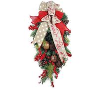 Christmas Wreath for Front Door, Bowknot Pine Cone Balls Glowing Swags, Lighted Wreath Party Festive Ornaments Party Decorations (Red Green Dot 2, One Size)